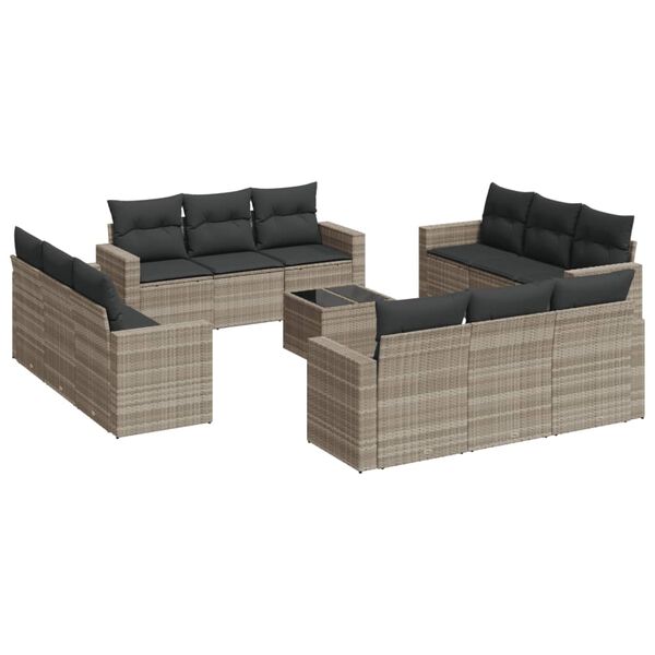 vidaXL Garden Sofa Set Light Grey PE Rattan Large Modular
