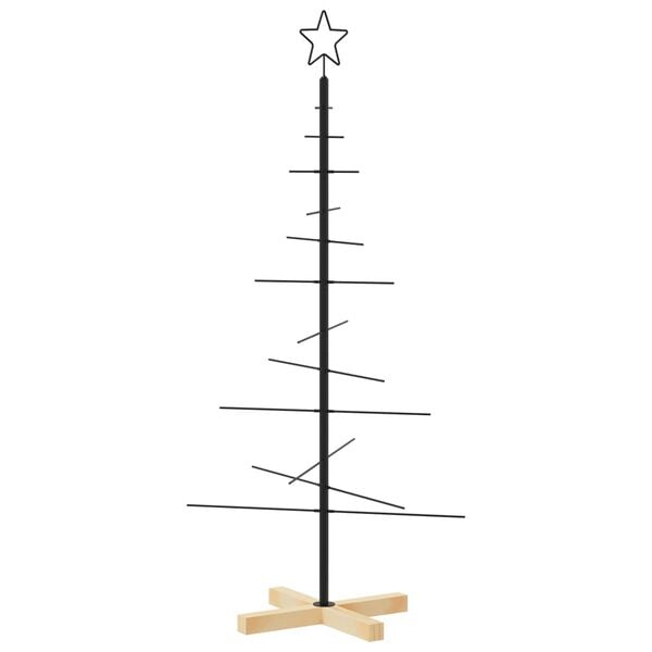 vidaXL Metal Christmas Tree Black Powder-coated steel, solid pine wood