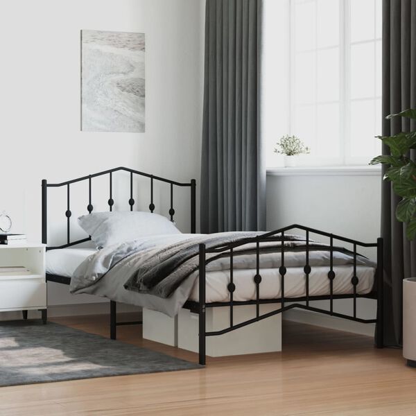 vidaXL Bed Frame Black Powder-Coated Steel 42.1 x 79.9 in Bed Frame