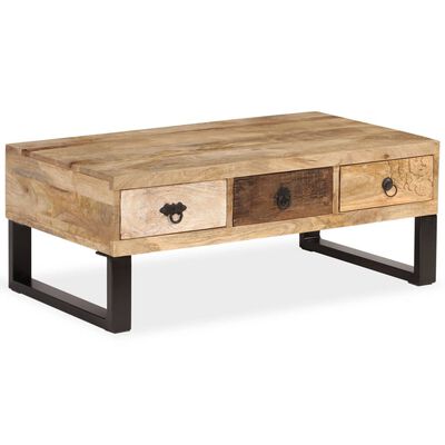 vidaXL Coffee Table with 3 Drawers Solid Mango Wood 35.4"x19.7"x13.8"