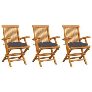 vidaXL Garden Chair Set of 3 Charcoal cushions, teak wood frame