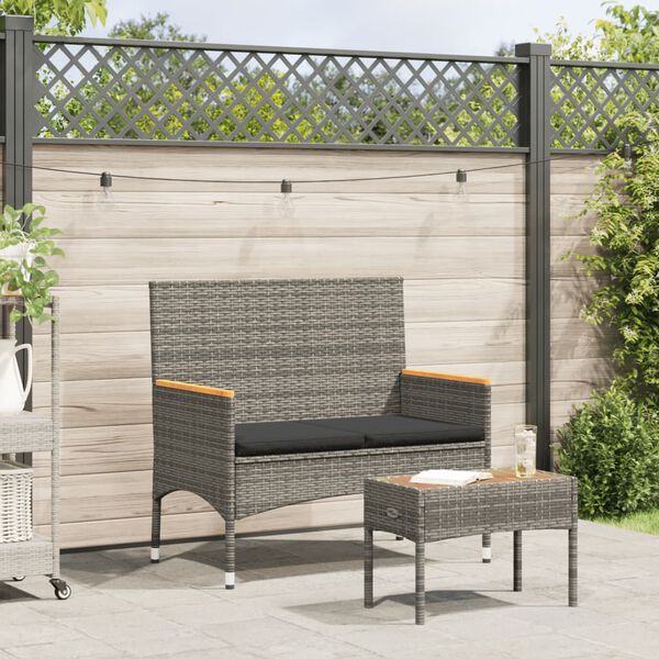 vidaXL Garden Bench Grey PE rattan, powder-coated steel, solid acacia wood