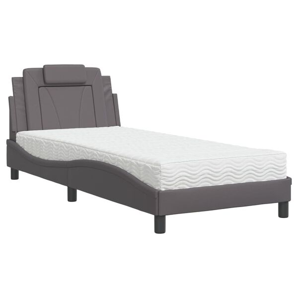 vidaXL Bed Grey Faux leather, plywood, foam, knitted fabric Twin