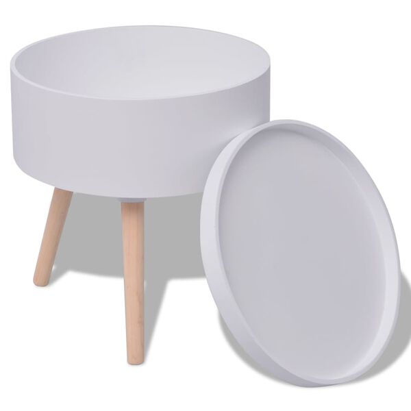 vidaXL Side Table White MDF, Pinewood 15.6 in Diameter Detachable