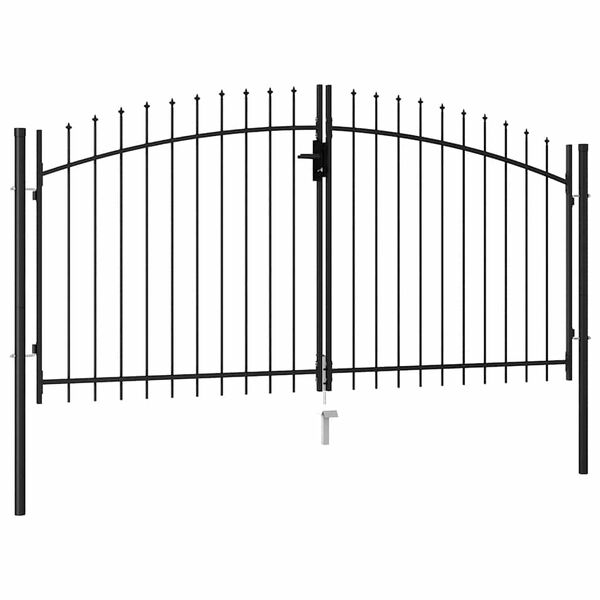 vidaXL Fence Gate Double Door with Spike Top Steel 117.9x78.5" Black