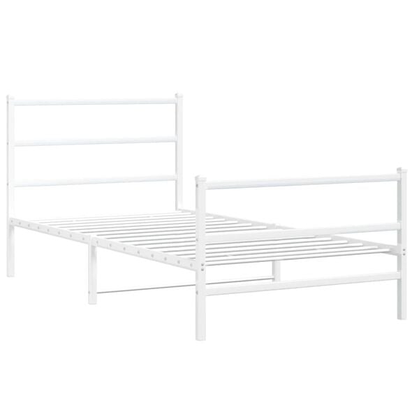 vidaXL Bed Frame White Powder-Coated Steel Twin Bed Frame Rectangular