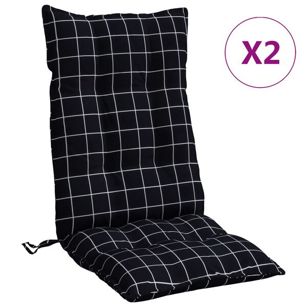 vidaXL Highback Chair Cushion Set of 2 Black Check Pattern