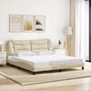 vidaXL Bed Frame Cream Polyester, Metal, Solid Pine Wood, Plywood King