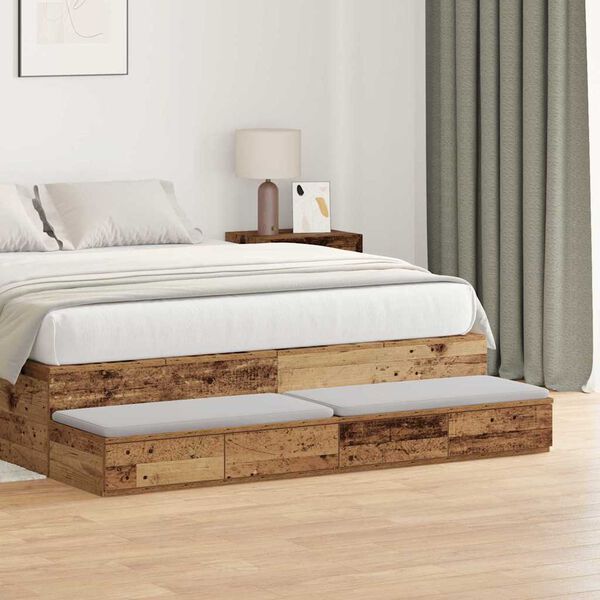 vidaXL Bed Drawers Old Wood 55.12 x 14.37 x 6.50 in Engineered Wood