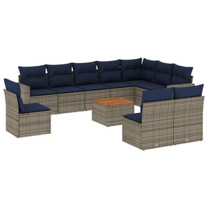 vidaXL 11 Piece Patio Sofa Set with Cushions Gray Poly Rattan