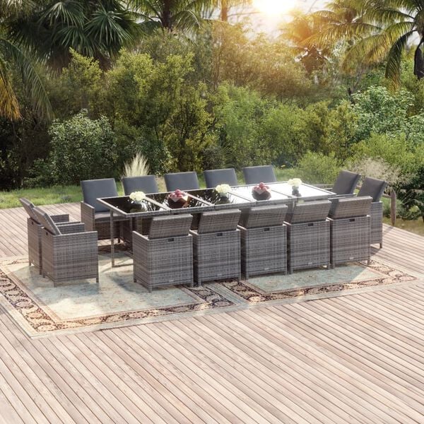 vidaXL Garden Dining Set Gray PE Rattan Large Expandable