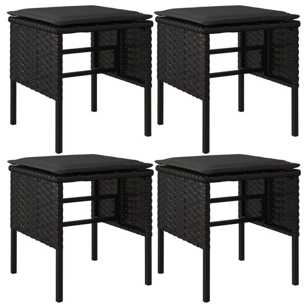 vidaXL Garden Footstool Set of 4 Black Poly Rattan Small Modular