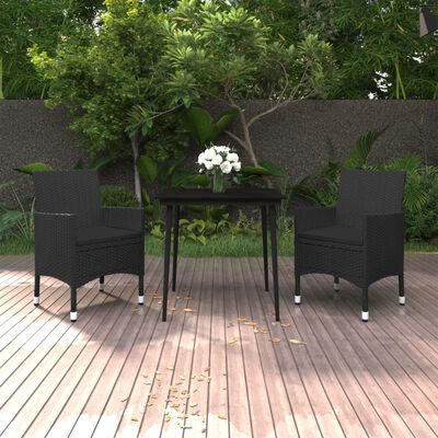vidaXL 3 Piece Patio Dining Set with Cushions Poly Rattan and Glass