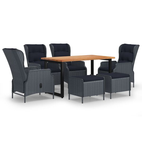 vidaXL 7 Piece Patio Dining Set with Cushions Poly Rattan Dark Gray