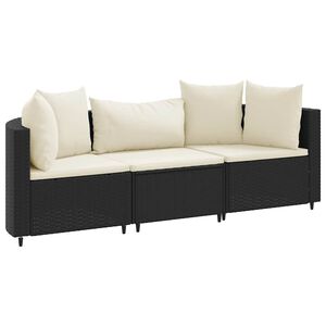 vidaXL Patio Sofa Set Set of 3 Black PE Rattan 3 Piece Set