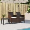 vidaXL Patio Sofa 2-Seater with Table and Cushions Brown Poly Rattan