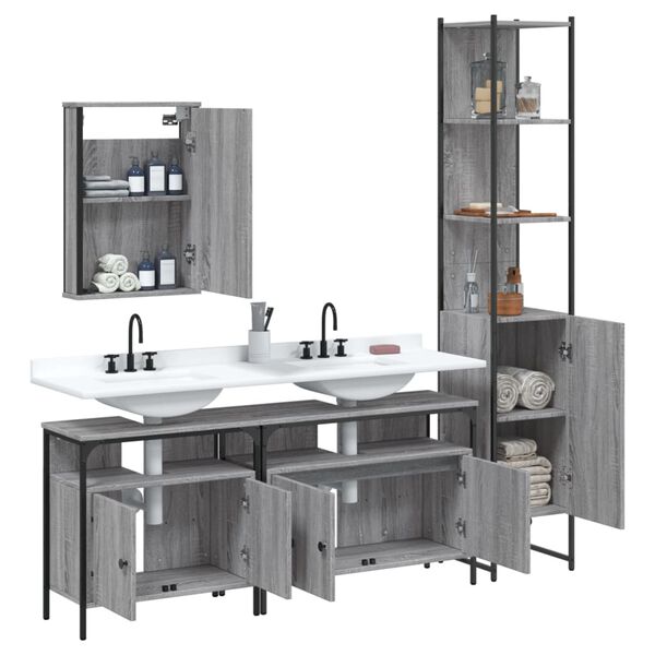 vidaXL Bathroom Furniture Set Grey Sonoma Engineered Wood Large