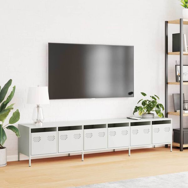 vidaXL TV Cabinet White Cold-rolled Steel Large TV Cabinet Rectangular