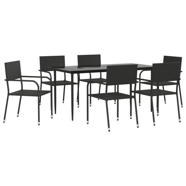 vidaXL Garden Dining Set Black Poly Rattan, Steel, Tempered Glass