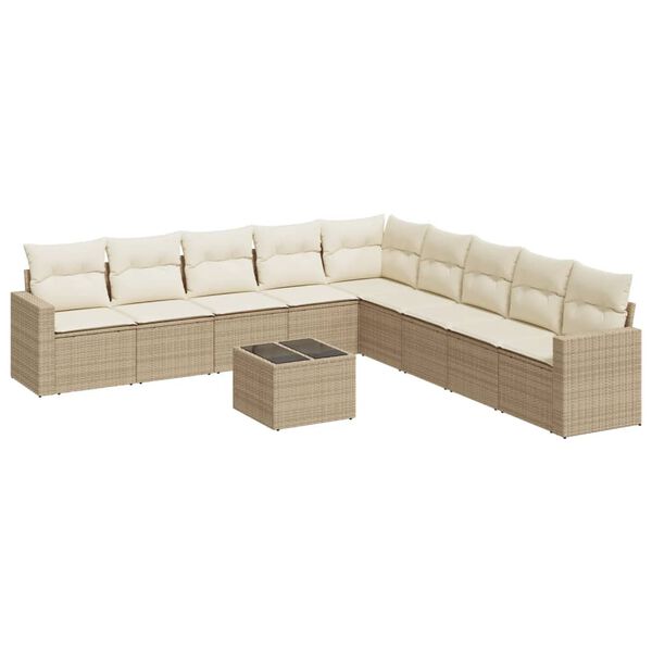 vidaXL Garden Sofa Set Beige PE rattan Large Modular Garden Sofa Set