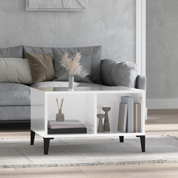 vidaXL Coffee Table High gloss white Engineered wood, metal Low