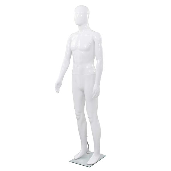 vidaXL Full Body Male Mannequin with Glass Base Glossy White 72.8"