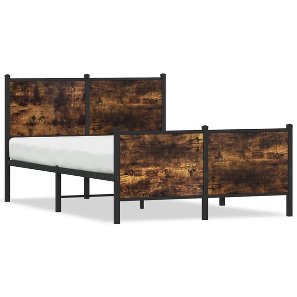 vidaXL Bed Frame Smoked Oak Steel, Engineered Wood Small Double