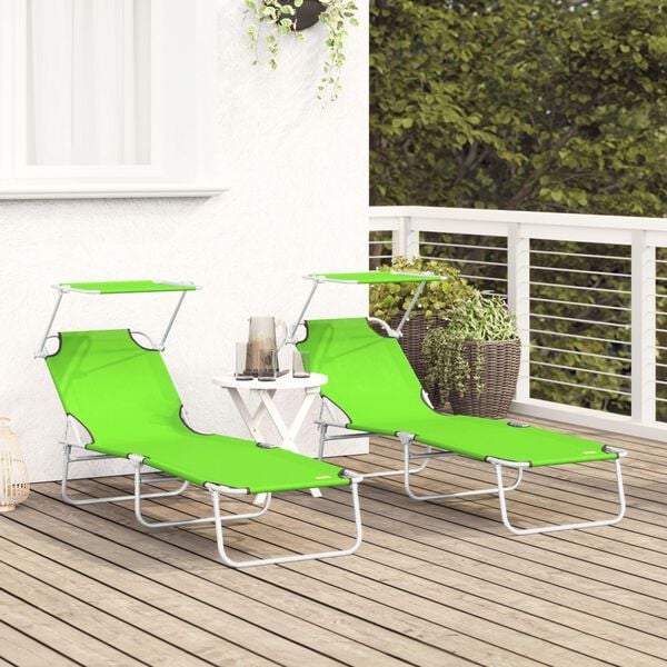 vidaXL Sun Lounger Green Powder-coated Steel Standard Foldable