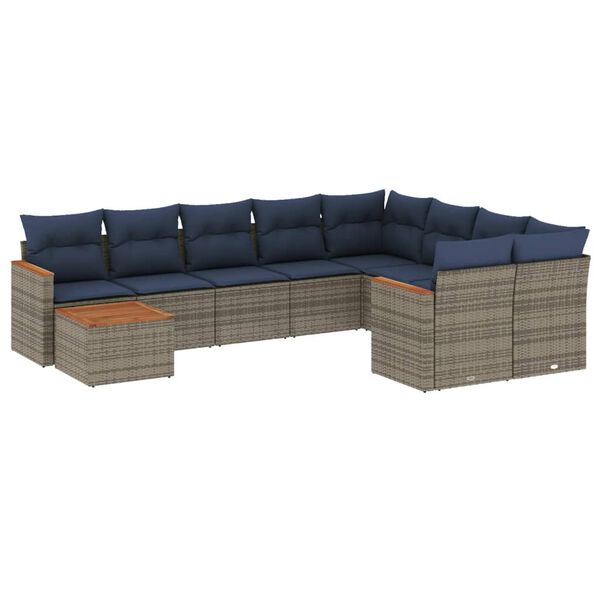 vidaXL 10 Piece Patio Sofa Set with Cushions Gray Poly Rattan