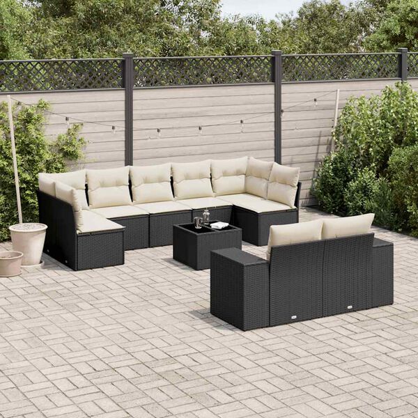 vidaXL Garden Sofa Set Black, Cream White