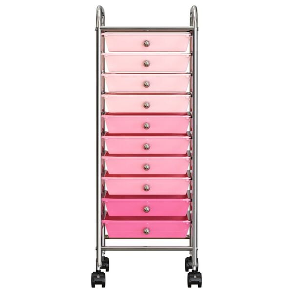 vidaXL 10-Drawer Mobile Storage Trolley Ombre Pink Plastic
