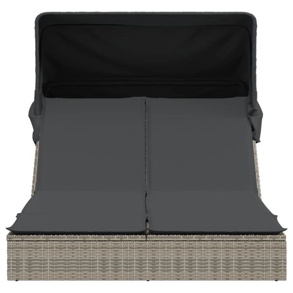 vidaXL Double Sun Lounger Grey PE Rattan, Powder-coated Steel Double