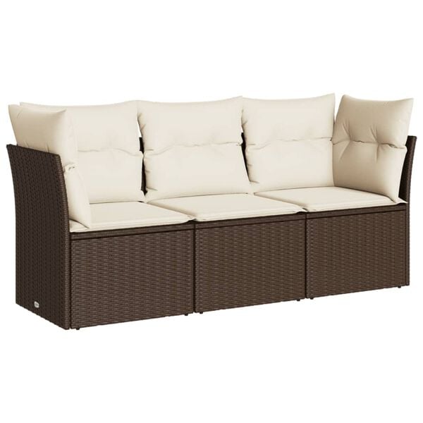 vidaXL Garden Sofa Set Brown PE Rattan Standard Adjustable Feet