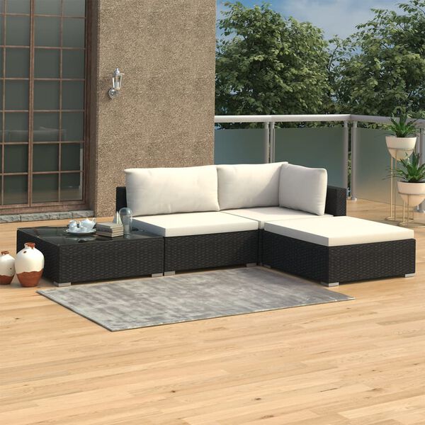 vidaXL Garden Lounge Set Black PE Rattan Medium Modular Garden Sofa