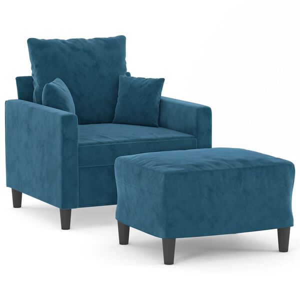 vidaXL Sofa Chair with Footstool Blue 23.6" Velvet