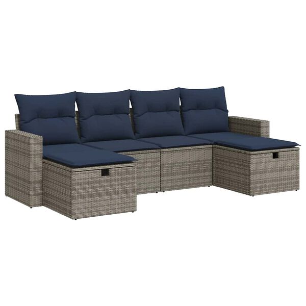 vidaXL 6 Piece Patio Sofa Set with Cushions Gray Poly Rattan