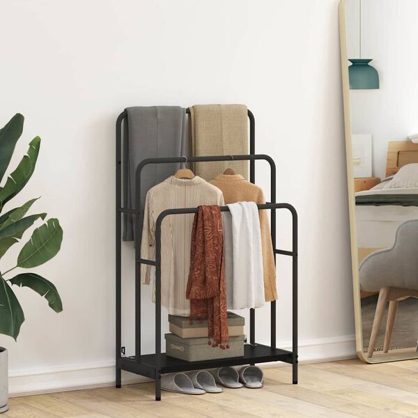 vidaXL Cloth Rack Black Oak 23.62 x 11.81 x 39.57 in Engineered wood