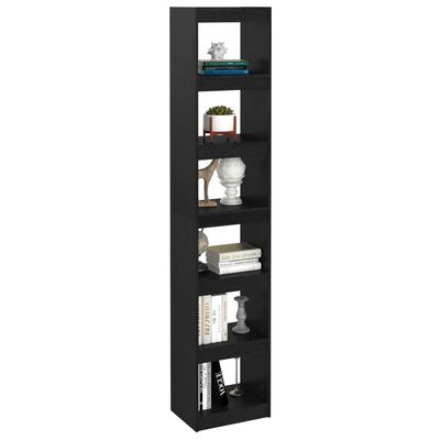 vidaXL Book Cabinet/Room Divider Black 15.7"x11.8"x78.3" Solid Wood Pine