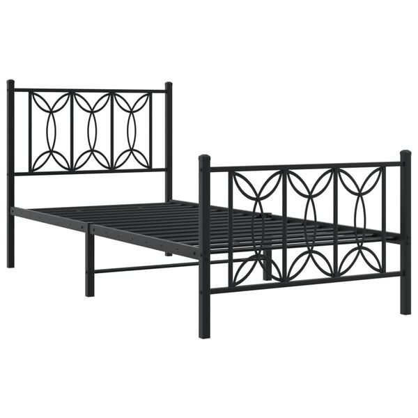 vidaXL Bed Frame Black Steel Single Bed Frame Rectangular Modern