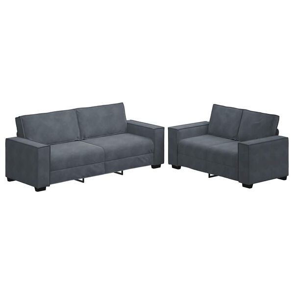 vidaXL Sofa Set Dark Grey Velvet, Metal, Plywood, Solid Wood Large