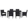 vidaXL Garden Dining Set with Cushion 7 pcs Black Poly Rattan