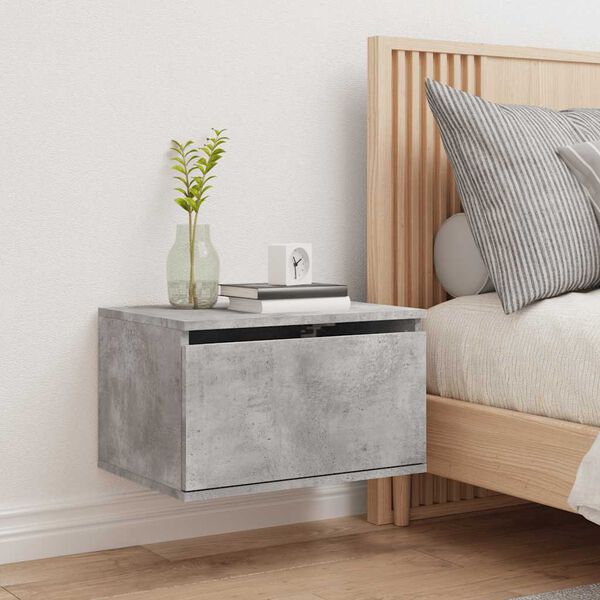 vidaXL Wall-mounted Bedside Cabinet Concrete grey Engineered wood