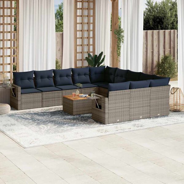 vidaXL 12 Piece Garden Sofa Set with Cushions Grey Poly Rattan