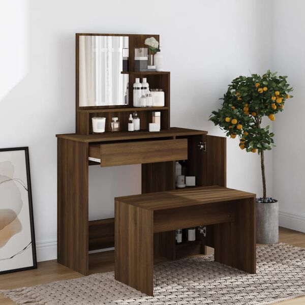 vidaXL Dressing Table Brown Oak Engineered Wood Large Dressing Table