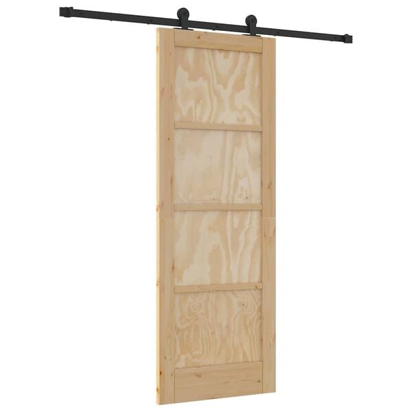 vidaXL Sliding Door Natural and Black 28.94 x 78.15 in Solid Pine Wood