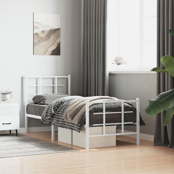 vidaXL Metal Bed Frame without Mattress with Footboard White 29.5"x74.8"