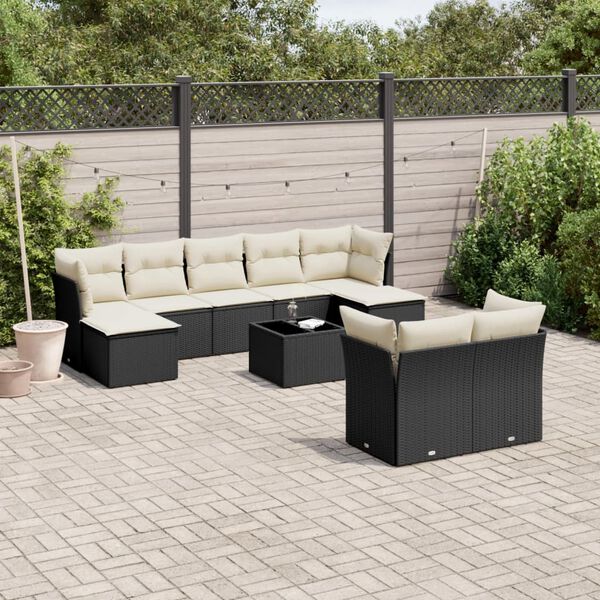 vidaXL Garden Sofa Set Black PE rattan, tempered glass, foam, polyester