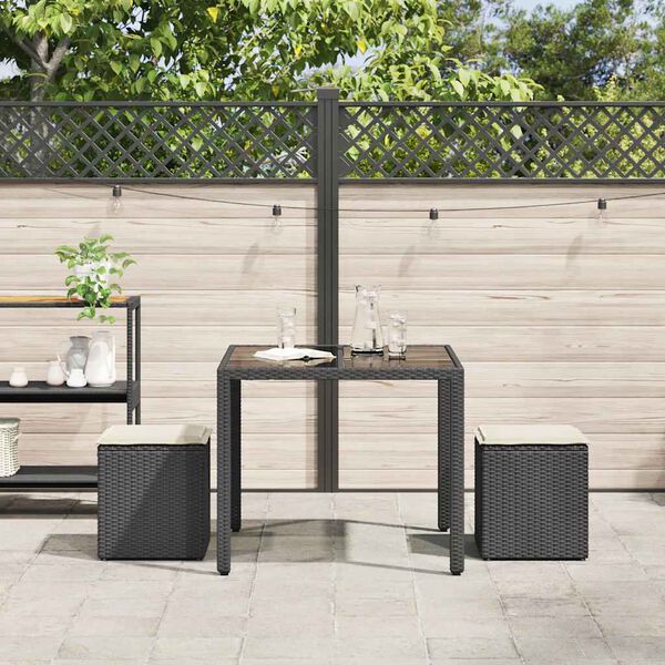 vidaXL Patio Stools with Cushions 2 pcs Black 15.7x15.7x16.9" Poly Rattan