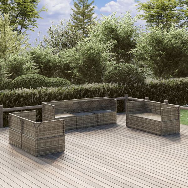vidaXL Garden Lounge Set Grey PE rattan, powder-coated steel, polyester, PVC