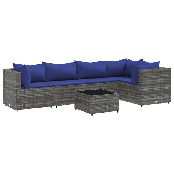 vidaXL Patio Lounge Set Grey PE rattan, powder-coated steel, tempered glass